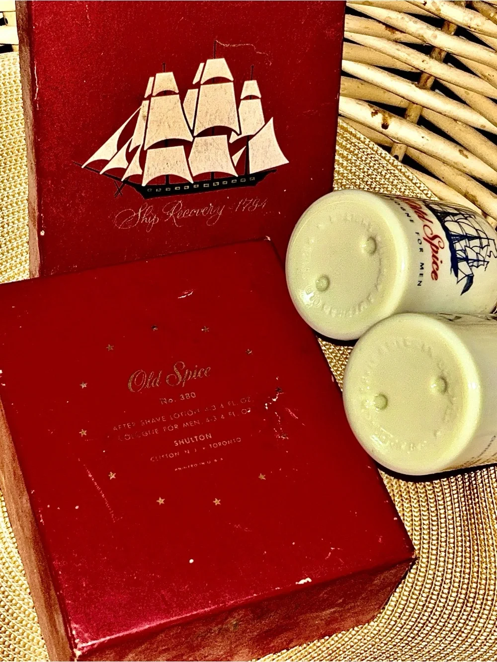 Old Spice Vintage #380 SHULTON Ship Bottle Aftershave Lotion Cologne For Men Set